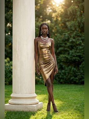 Vidussa Elegant Gold Metallic Dress -Size Small